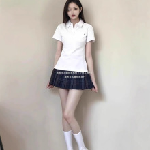 简约款白色短袖polo衫女校园风学生刺绣制服百搭好看上衣t恤ins