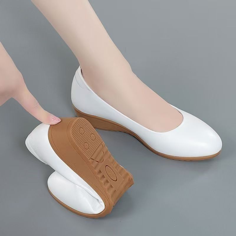 Zapatos blancos temperament zapatos de mujer de tacón bajo zapatos de cuero de mujer de cuero suave suela suave antideslizante un pedaleo británico
