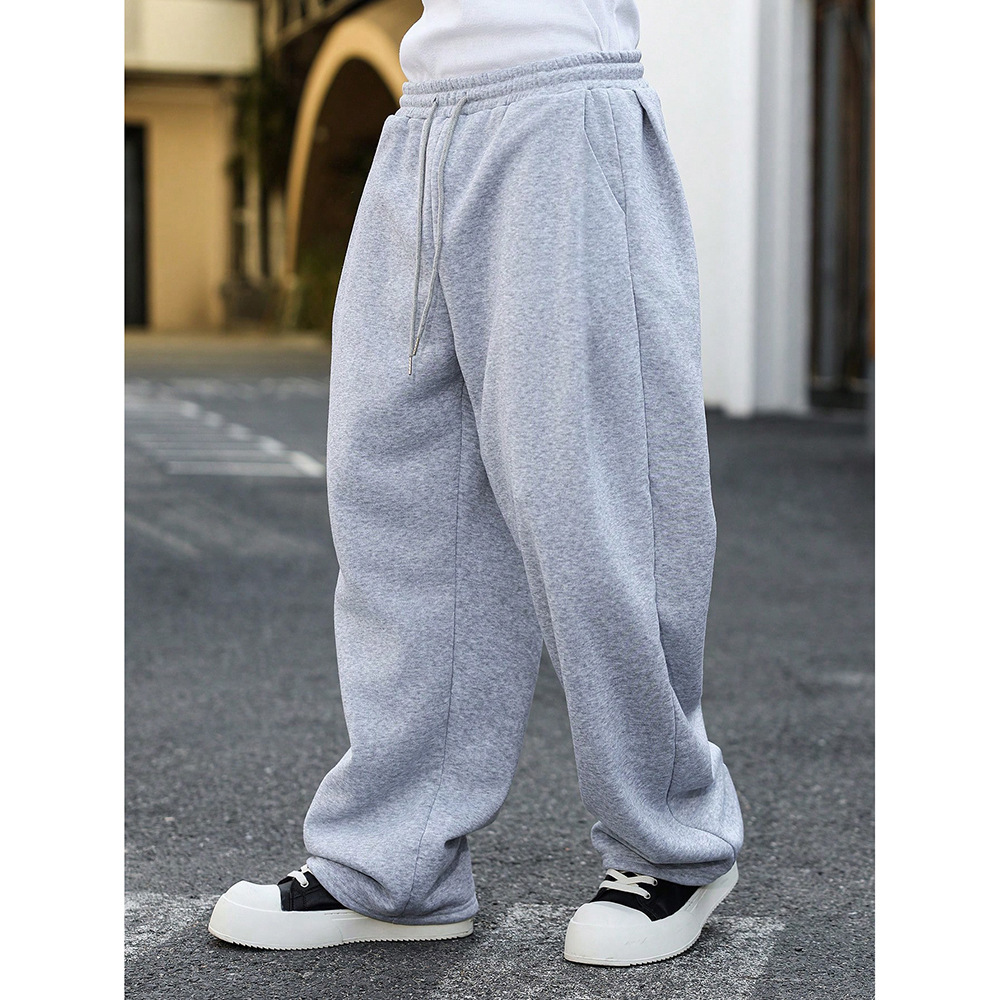 American-Style Curved Casual Pants for Men, Spring and Autumn New Cross-Border Straight-Leg Sports Sweatpants with Drawstring, Slimming Wide-Leg Long Pants