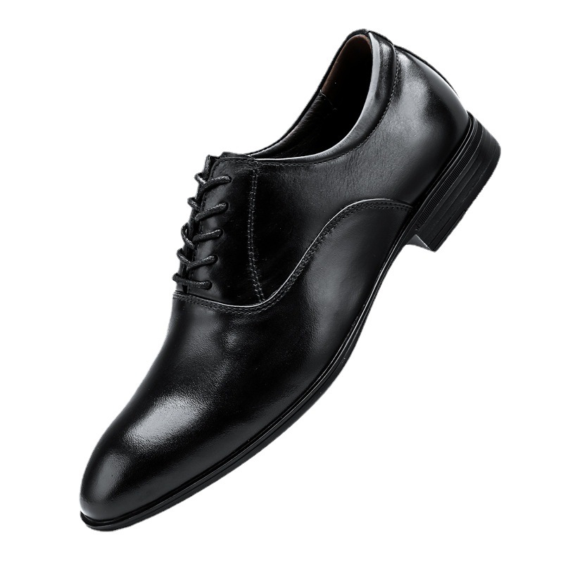 Men's Shoes Large Size Solid Color Elegant Men's Pointed Formal Wear Small White Leather Shoes Lace-up Single Shoes_vogvips.com