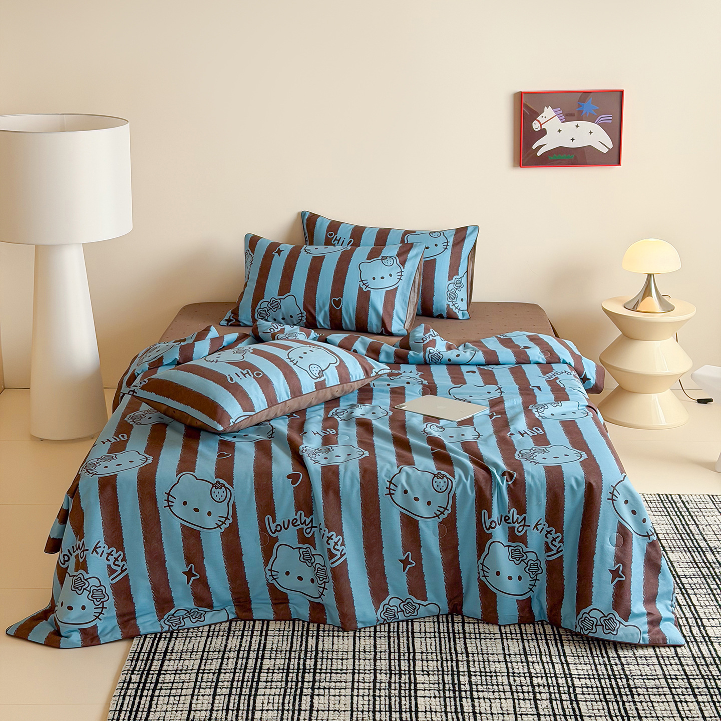 2026 New Model All-Cotton Printed Kt Soybean Summer Quilt Cloud-Hug Kt All-Cotton Fabric Moisture-Absorbent Breathable Bedroom Favorite