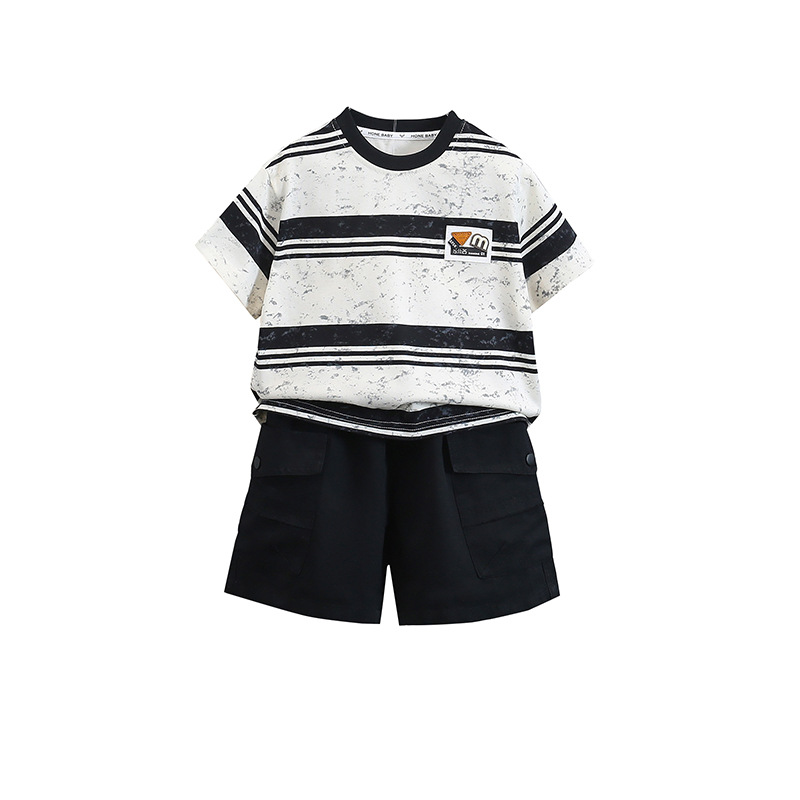 7352 Traje de verano para niños para niños 2025 nuevo estilo bebé de manga corta niño hermoso vestido de verano de dos piezas de moda