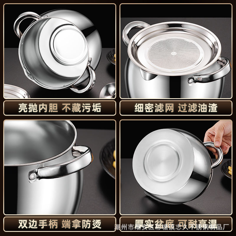 食品ステンレス鋼ラメララードバレル双耳ラードポット蓋付き家庭用高温耐性ラードタンク保存瓶|undefined