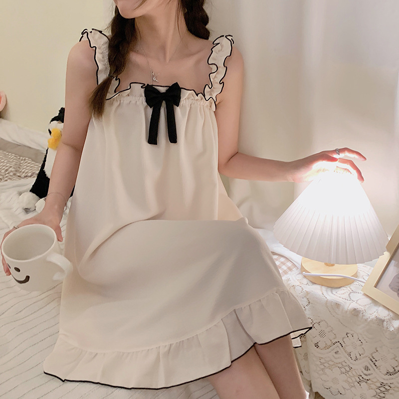 Pijamas de verano de mujer lindas falda casual simple dulce estudiante pijama falda suelta ropa de hogar en vivo