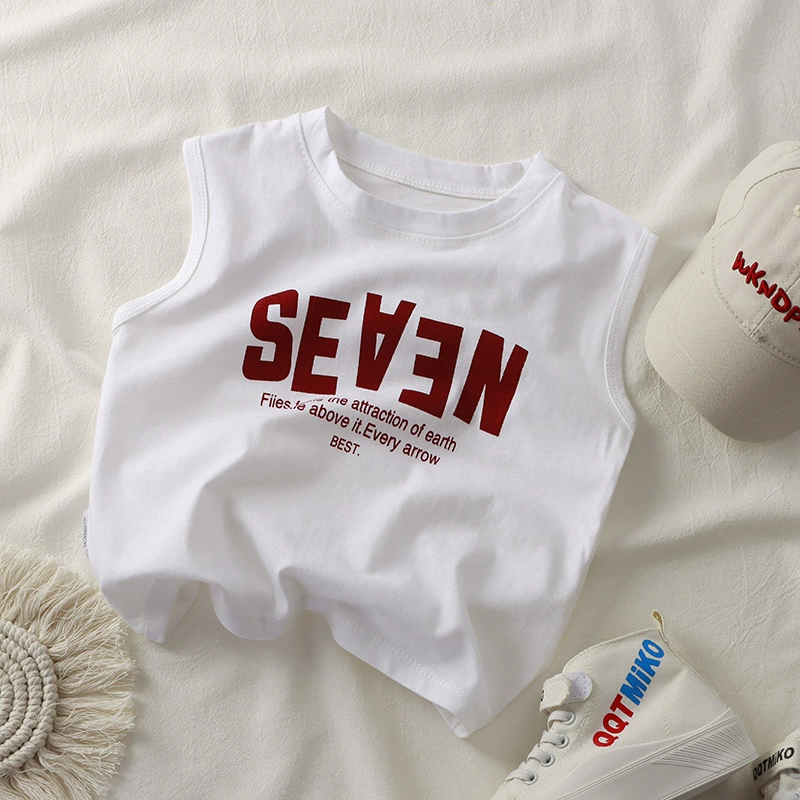 summer cotton vest for boys, Korean style sleeveless t-shirt, sizes 80–150 cm