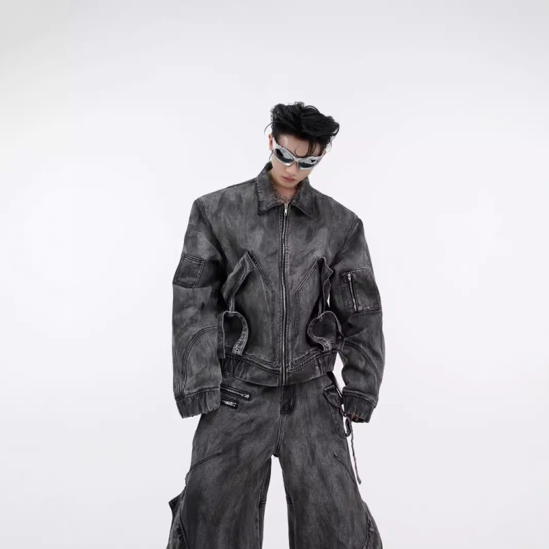 Denim Suit Jacket, Heavy-Duty Zippered Large-Pocket Cargo Pants, 2026 Trendy Workwear Practical Scene Denim Suit Jacket, Heavy-Duty Zippered Large-Pocket Cargo Pants, 2026 Trendy Workwear Practical Scene