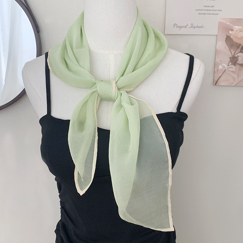 Bufanda de seda, bufanda cuadrada pequeña, bufanda de seda de gasa de muaré retro fresca, sentido de alta calidad, bufanda de cuello literaria, bufanda en la cabeza, banda para el cabello