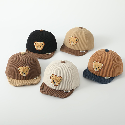 Cartoon baby hat, bear hat, Korean style spring, autumn and winter soft brim peaked cap for baby boys and girls baseball cap for travel
