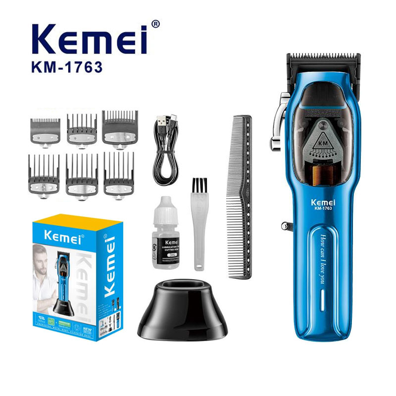 Cortadora de pelo Kemei para uso en salón KM-1763, recortadora de pelo eléctrica profesional de alta velocidad, venta al por mayor.