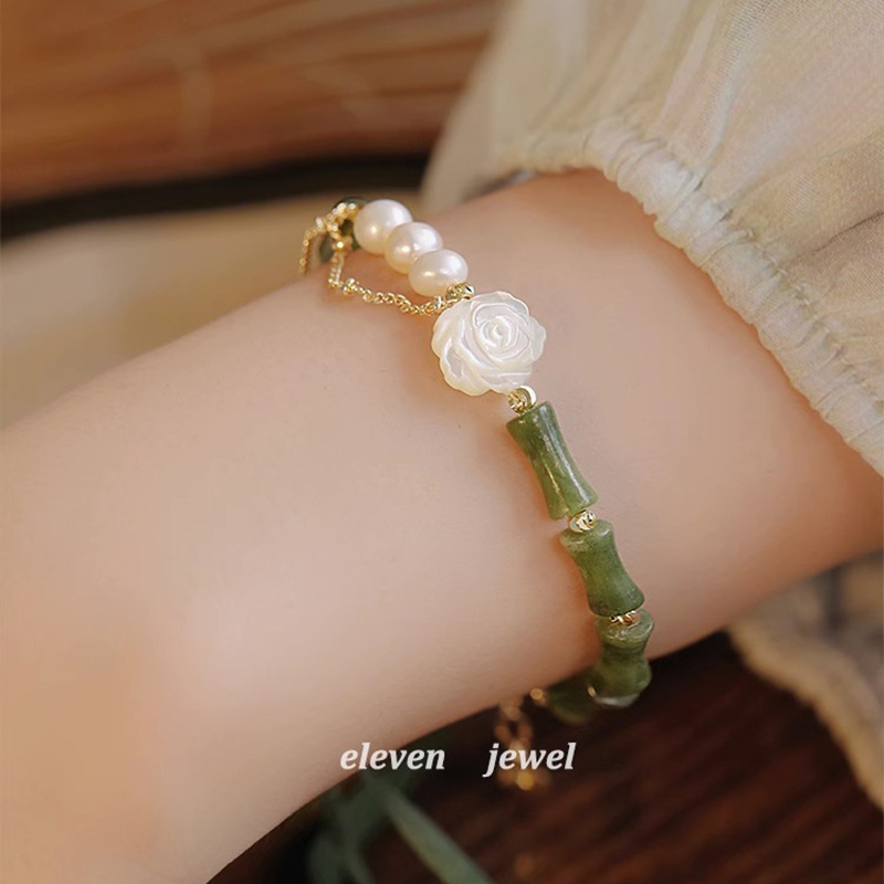 [Rose and You] Bamboo Knot Bracelet for Women, New Chinese Style Pearl Double-Layer Vintage Jewelry, Graduation Gift, Summer Vintage Style
