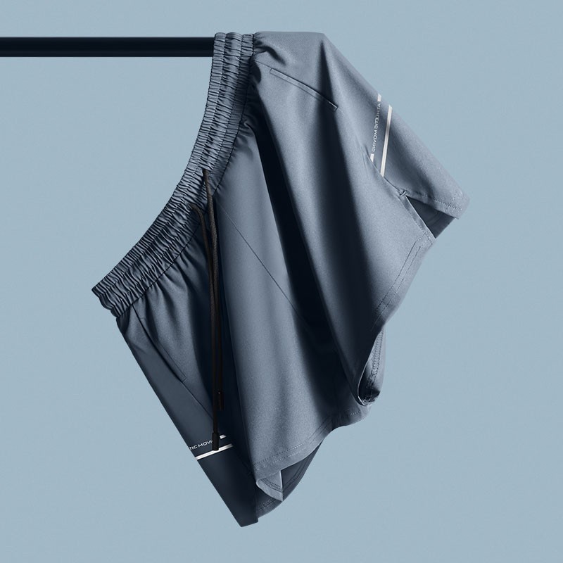 Pantalones cortos de hielo para hombres, tres puntos, correr, atletismo, fitness, verano, delgados, pantalones de entrenamiento de maratón de secado rápido