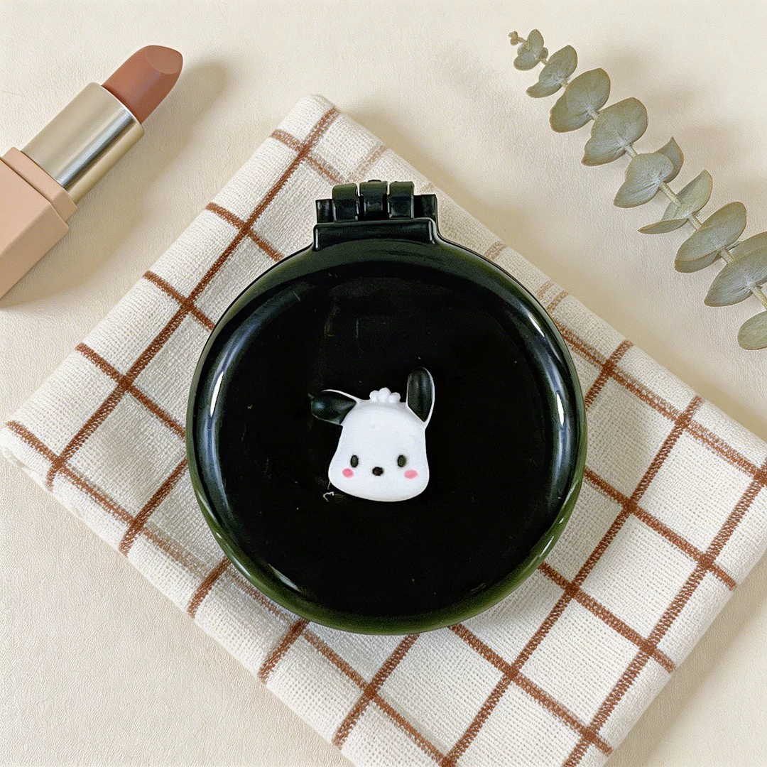 Folding Compact Cushion Hair Brush, Cute Dog Design, Handheld Mirror & Soft Bristles