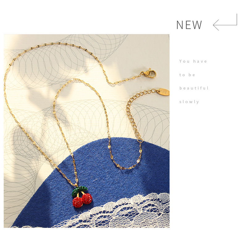 Basic Cherry Titanium Steel Earrings Necklace