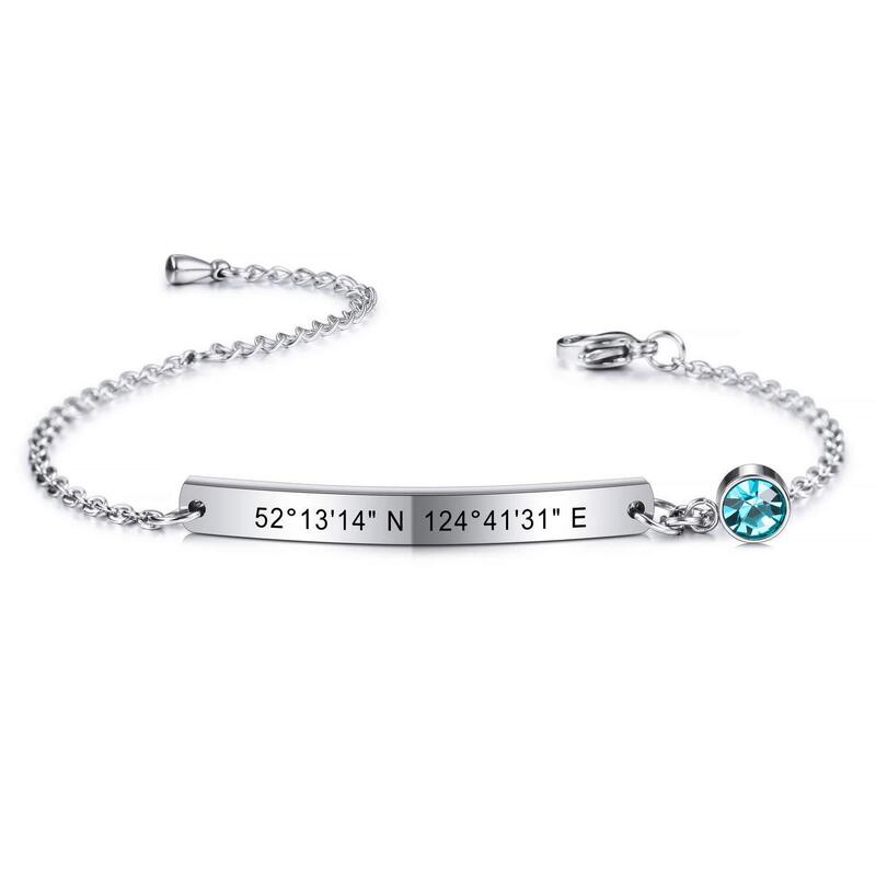 Ladies Bracelet Birthstone Chain Stainless Steel Curved Card Bracelet Birthday Gift Curved Card Coordinates Engraving Ladies Bracelet