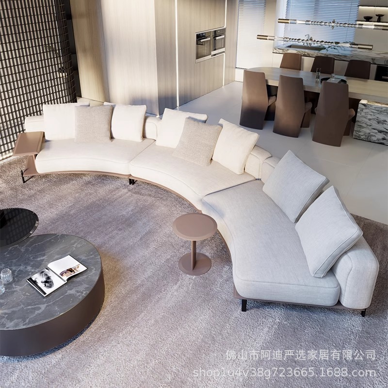 Brera Sofá Brera Esquina de cuero de lino de algodón italiano Villa curva gran piso plano sala de estar de lujo ligero de alta gama