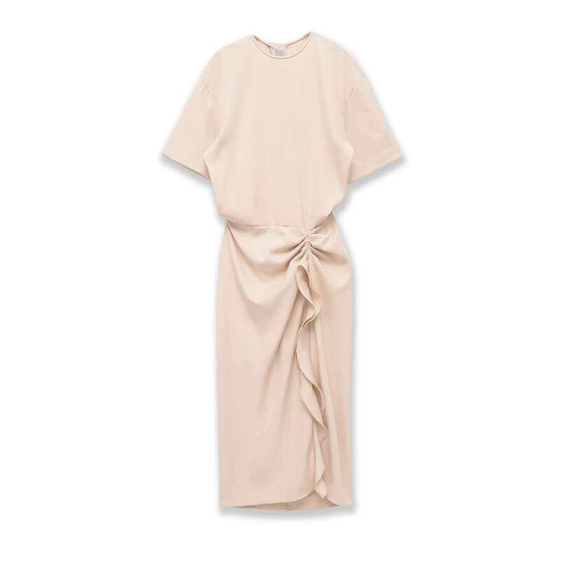 Cross-Border European and American Foreign Trade Women's Clothing Aliexpress Spring Fashion Pleated Asymmetrical Design Slim-Fit Long Pants Dress