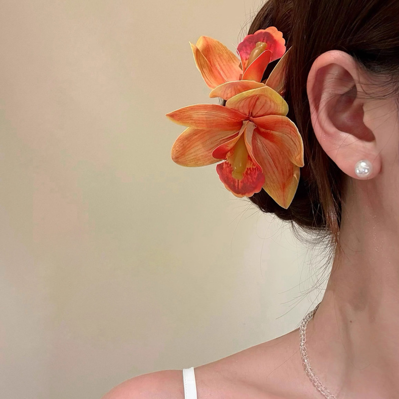 2025 Spring/Summer New Style Colorful Phalaenopsis Flower Duckbill Clip for Women's Hair, Side Hairpin