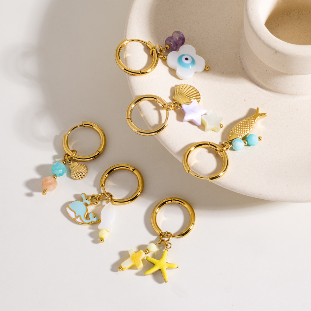2g Weight PVD Coated Gold Plating Process 304 Stainless Steel Ear Needle Material Real Gold Plated Plating Material Charm Sleeper Hoop Earrings, Drop Earrings Classification 1 Piece Quantity Daily Occasion 304 Stainless Steel Material Starfish, Dolphin, Heart Shape Pattern All Seasons Season Women's Gender Marine Style Style Waterproof Non Tarnish, Plating Craft PVD Coated Real Gold Plated Starfish Dolphin Heart Shape 304 Stainless Steel Marine Style Waterproof Non Tarnish Charm Sleeper Hoop Earrings Drop Earrings 1