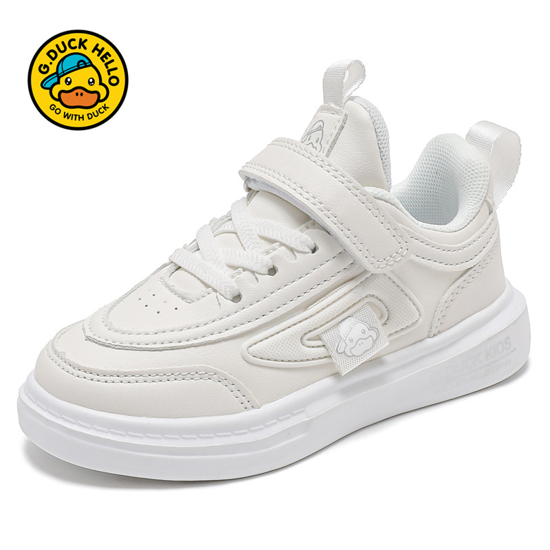 Zapatos de pato amarillo para niños otoño-invierno 2025 nuevo cuero impermeable para niños zapatos blancos ligeros antideslizantes para hombres y mujeres zapatos de skate