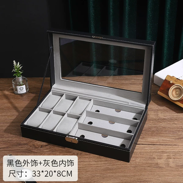 6-digit watch + 3-digit glasses case, black outside and gray inside♢☆