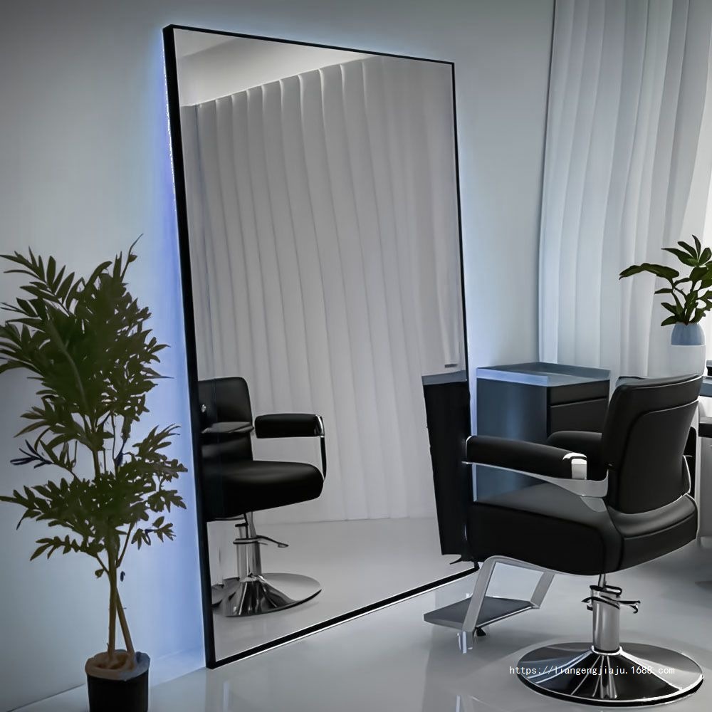 Barbería espejo salón especial de corte de pelo piso salón de espejo mesa de aleación de aluminio simple y doble cara con lámpara espejo barbería