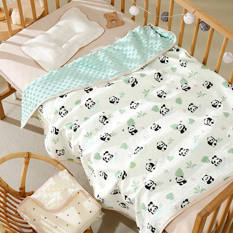 婴儿绉布安抚豆豆毯100x100cm纯棉面料婴童盖毯浴巾夏季空调被