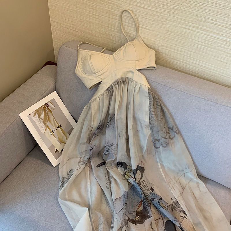 Retro summer design long slip dress