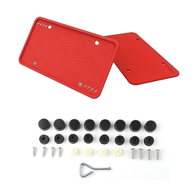 Silicone License Plate Frame, Us Standard: License plate holder/license plate holder - red-with-accessories-two-pieces