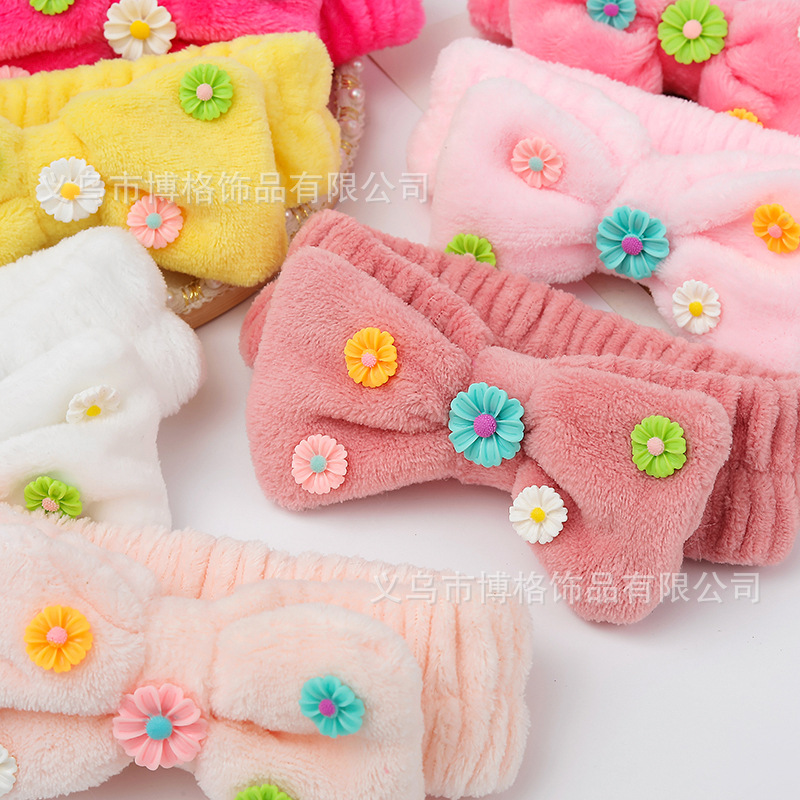 Nueva diadema de ala ancha mujer dibujos animados tridimensional pequeña flor arco cara lavado maquillaje deportes pelo banda maquillaje accesorios para el pelo