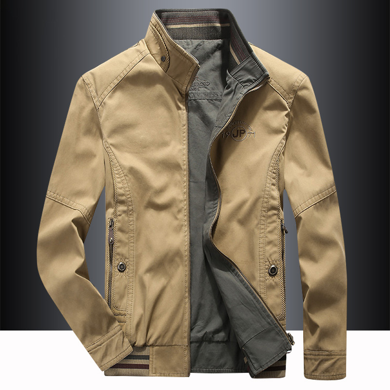 Chaqueta de doble cara de los hombres de primavera y otoño collar de pie suelta más el tamaño de mediana edad y anciano papá casual de doble cara chaqueta de ropa de trabajo