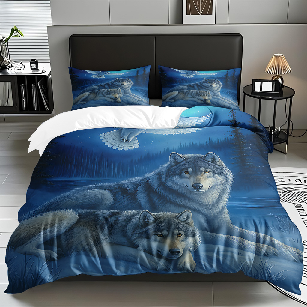 TEMU / JIT adaptado al patrón de lobo impresión digital set edredón molido textil transpirable para dibujar puede hacer