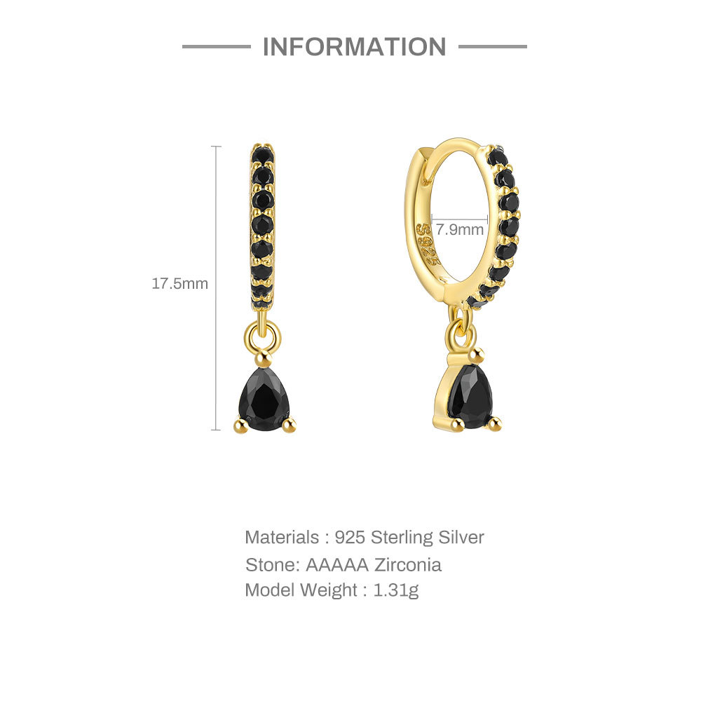4g Weight Zircon Inlay Material 1 Pair 925 Sterling Silver Zircon Water Droplets Drop Earrings