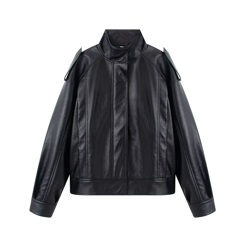 Unizera Women's 2026 New Product Stand Collar Leather Bomber Jacket Leather Coat for Women 2969064