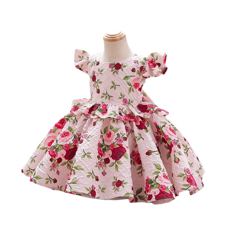 Vestido para niñas, vestido estampado elegante para niños, novedad de 2025, vestido de princesa para niñas, vestido de flores para niñas de un año