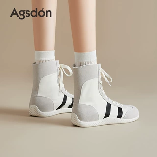 奥古狮登高帮德训鞋女2026新款夏季厚底休闲运动小白鞋薄款马丁靴