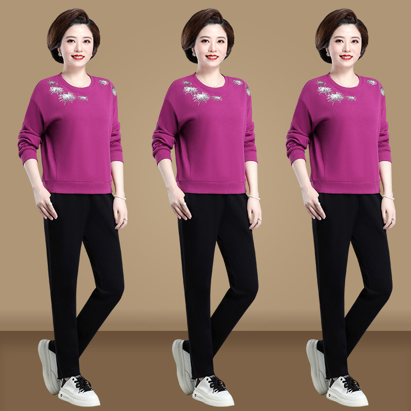 50岁妈妈秋装卫衣新款洋气中老年运动套装女春秋薄款上衣两件套|ms