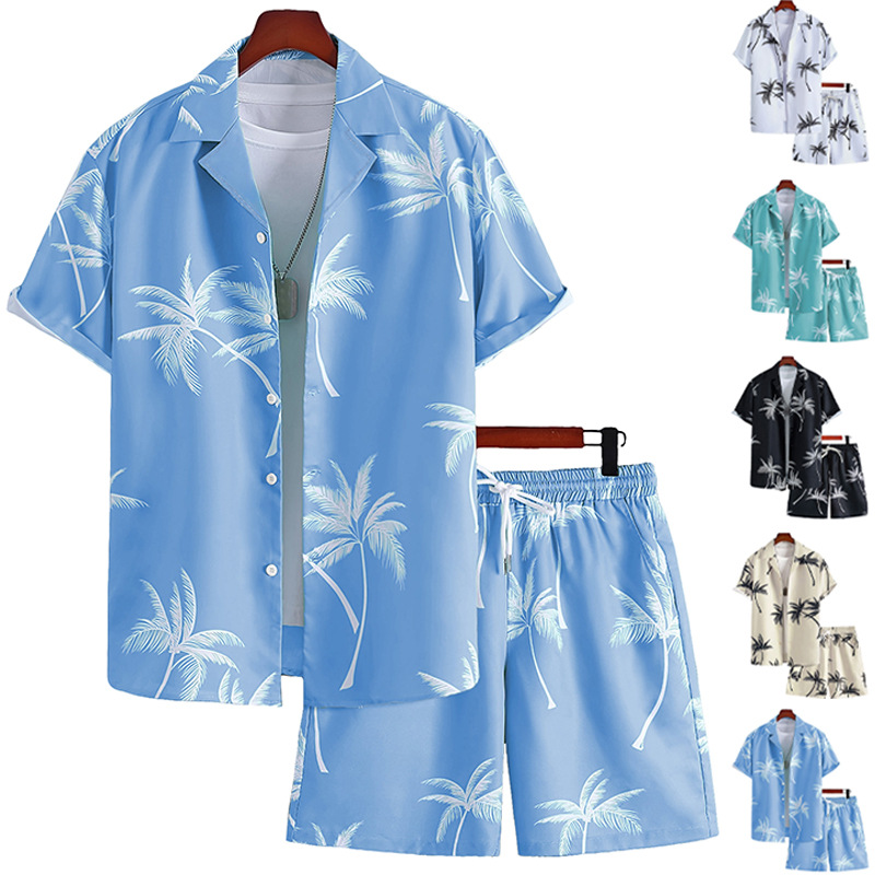 Sommer 2026: Neues europäisches und amerikanisches Sommerhemd im Umlegekragen mit Print aus Eisseide, lässig, kurzärmelig, mit Shorts._voghion.com