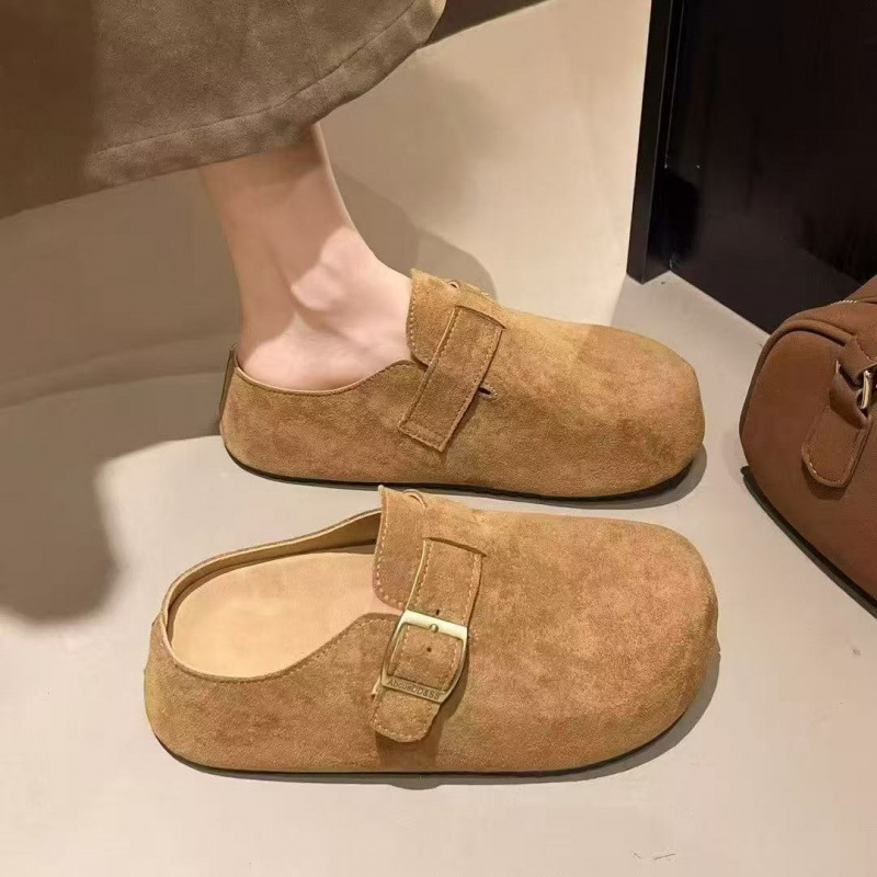 Women's Platform Heel Shoes Versatile Fashionable Retro Slip-On Soft Sole Non-Slip Half Covered Shoes_voghion.com