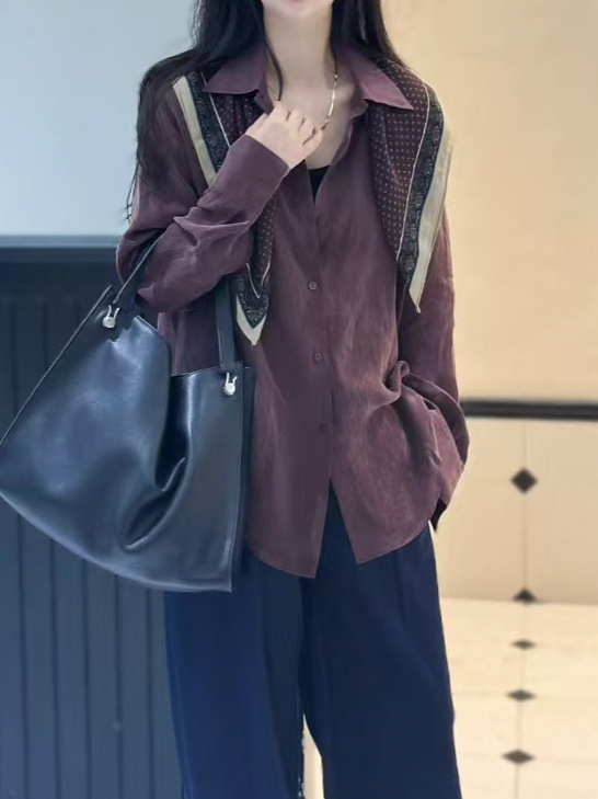 现货2025秋季新款韩版显瘦百搭长袖铜氨丝宽松衬衫女设计感小众|undefined