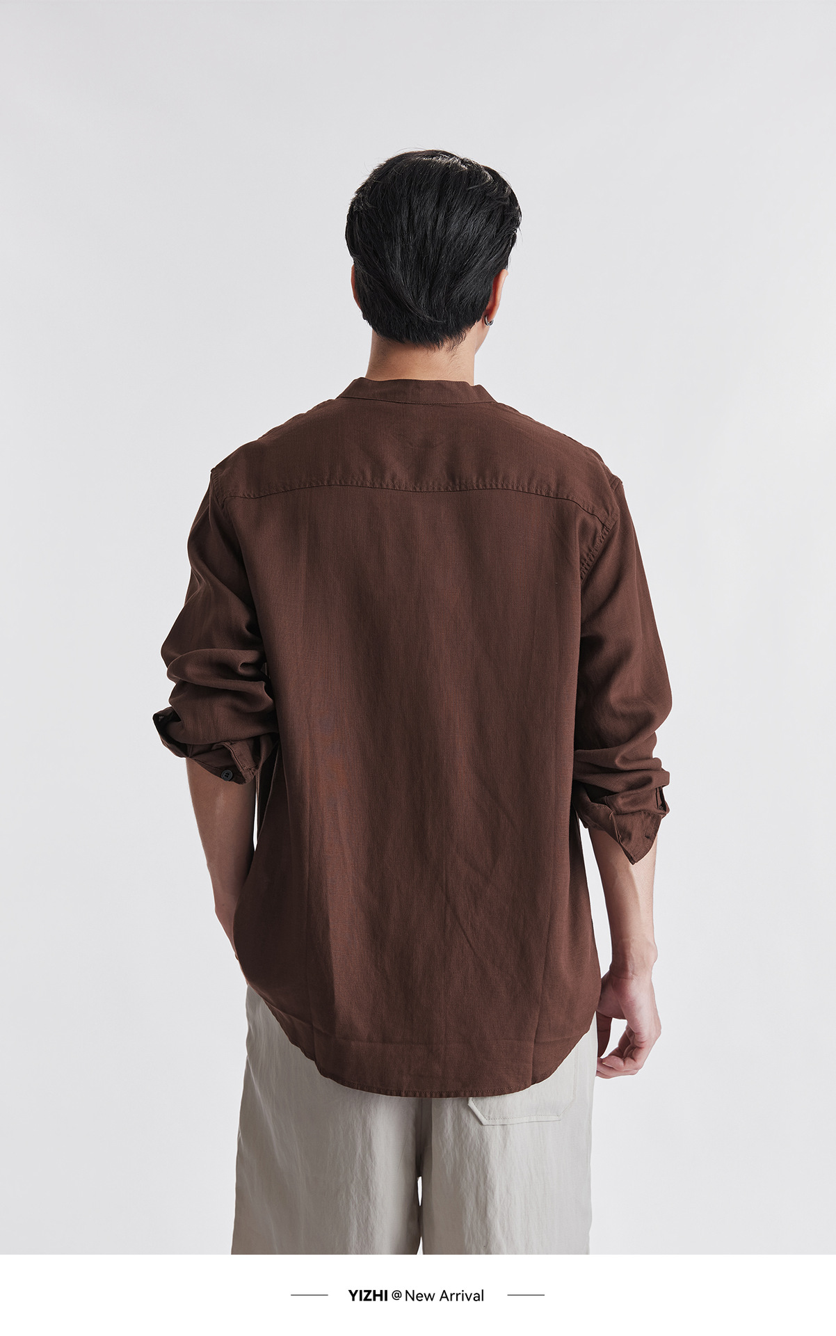 Áo sơ mi nam linen cổ đứng tay dài mùa hè, chất liệu lanh thoáng khí, phong cách Trung Hoa, túi đơn — Xanh navy chi tiết 15