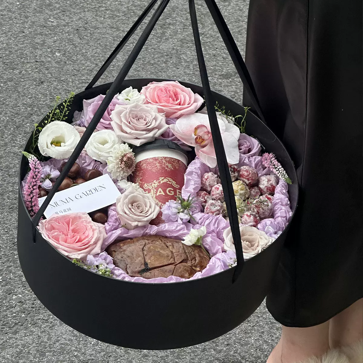 手提圆形礼盒入冬四件套高档水果花盒鲜花花束包装盒礼物花艺材料