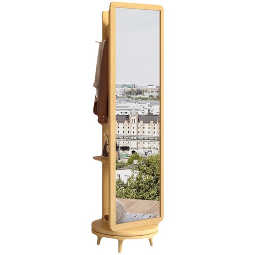 Dressing mirror, full-length floor-to-ceiling mirror, home bedroom, light luxury bedside table, clothes hanger, solid wood rotating fitting mirror