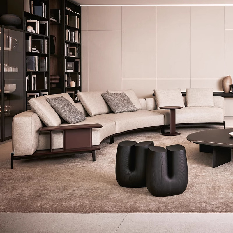 Minimalista italiano plumón seda seda seda sofá villa gran piso arco alto pie sala de estar combinación sofá tela de cuero image 3
