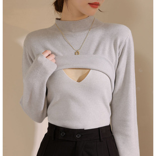 2024 autumn and winter new thick warm nursing sweater hot mom postpartum all-match slim nursing pregnant women base coat