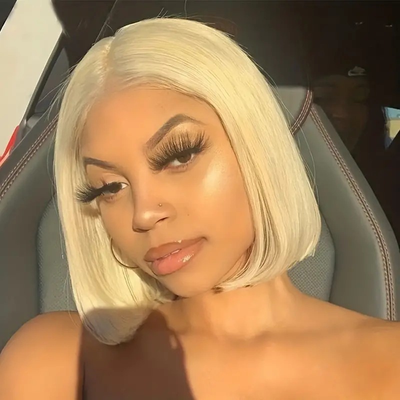Perruque front lace blond platine style bob synthétique pour femme_voghion.com