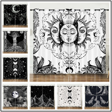 亞馬遜跨境窗簾太陽與月亮星空3D數碼印花遮光簾打孔批發廠家直銷