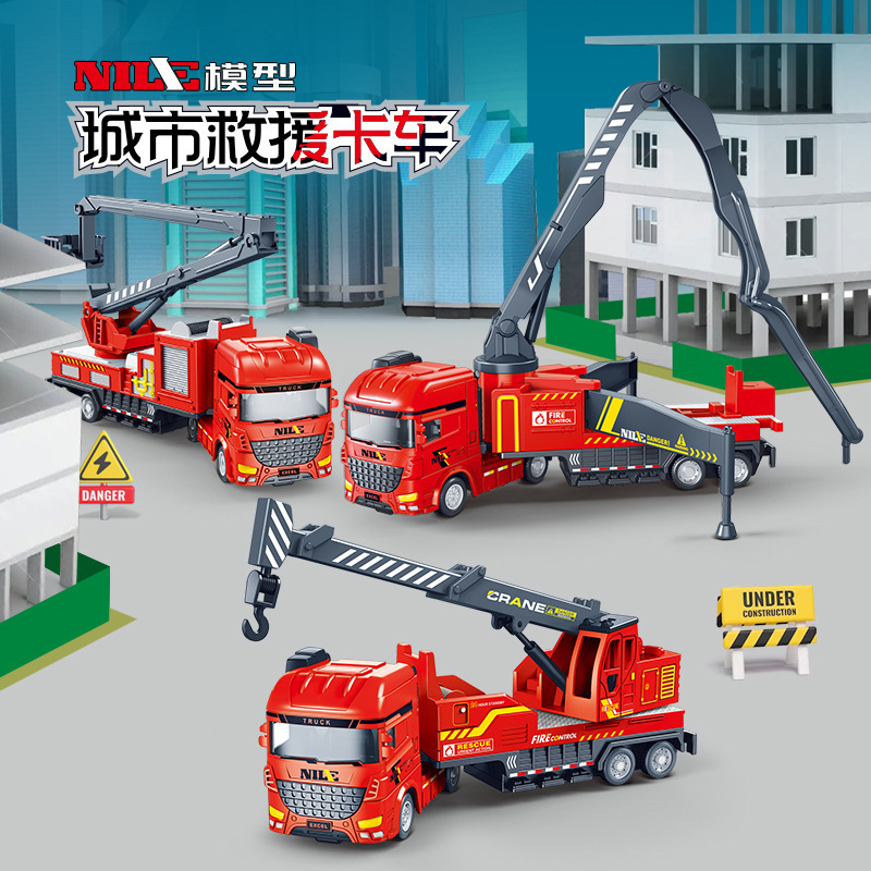 Children's inertia force fire truck rescue team toy boy baby simulation model water pump crane rescue vehicle