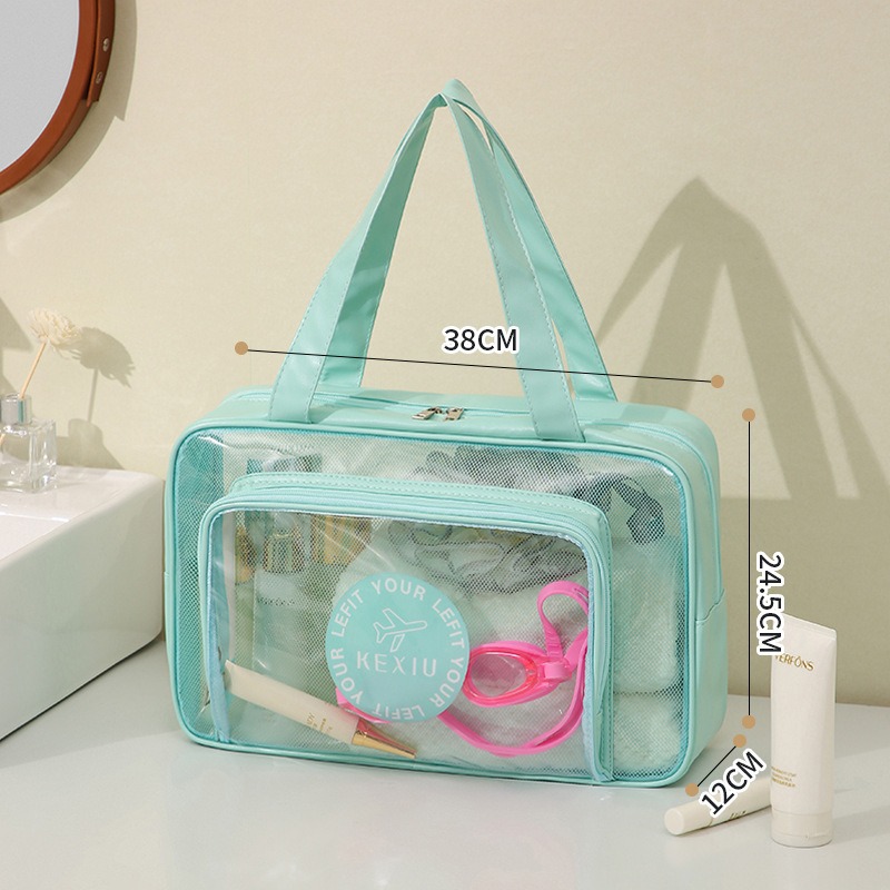 Bolsa de lavado de PVC transparente portátil de un solo hombro bolsa de separación seca y húmeda baño baño impermeable bolsa de almacenamiento de maquillaje de gran capacidad