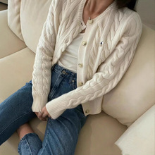 RL小马刺绣粗麻花针织衫拉夫圆领系扣多色开衫早春韩版显瘦毛衣