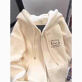 新款春秋冬初中生可爱猫咪拉链卫衣女设计感小众独特连帽开衫外套